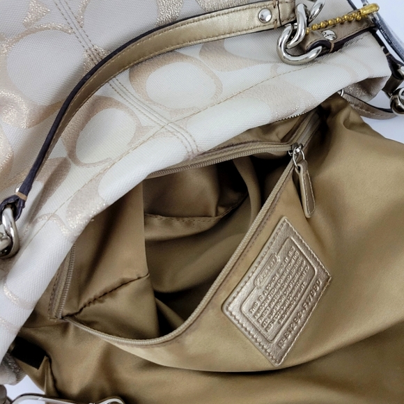 Coach Signature Gold Beige Handbag Shoulder Bag - Picture 9 of 13